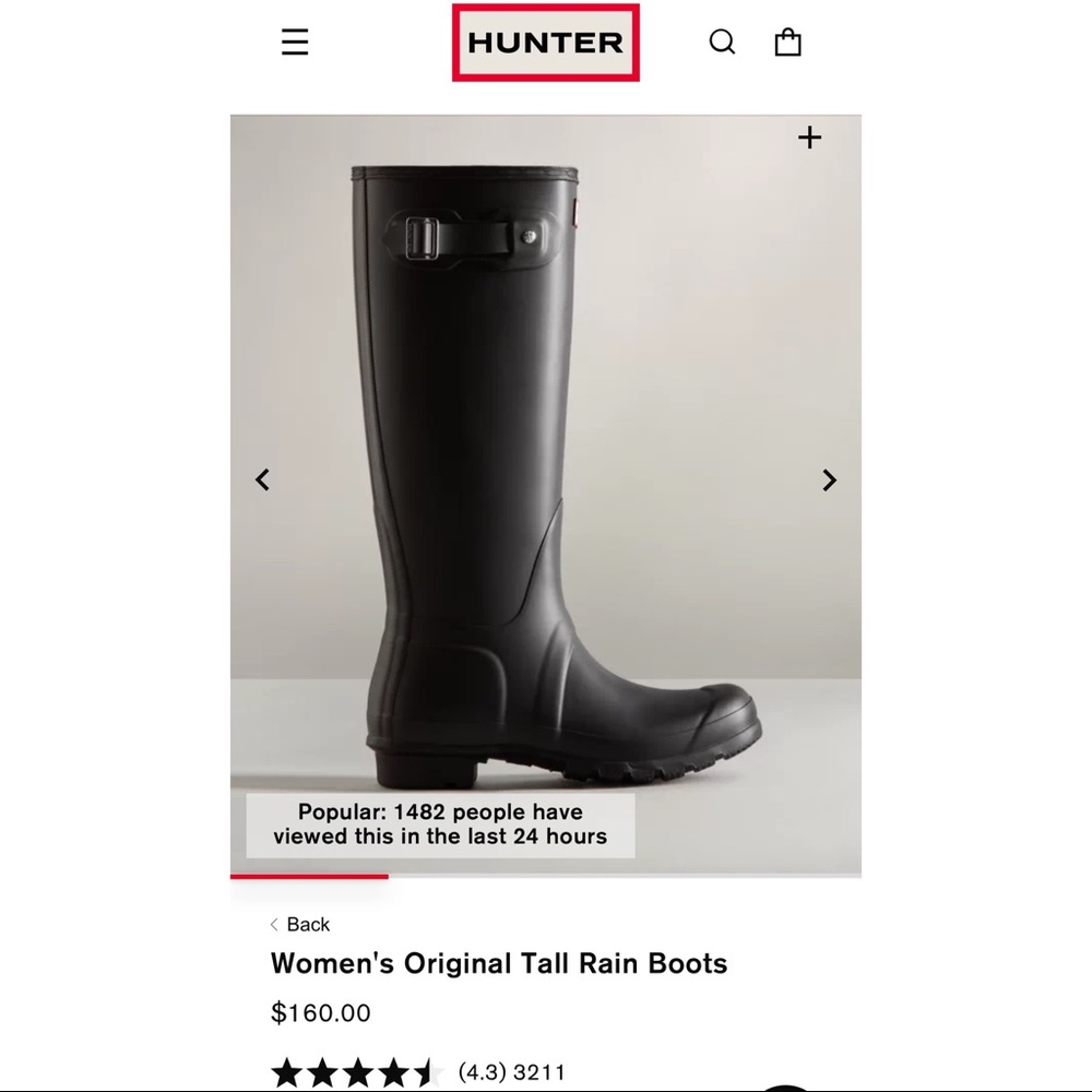 Womens black hunter tall rain boot NEW